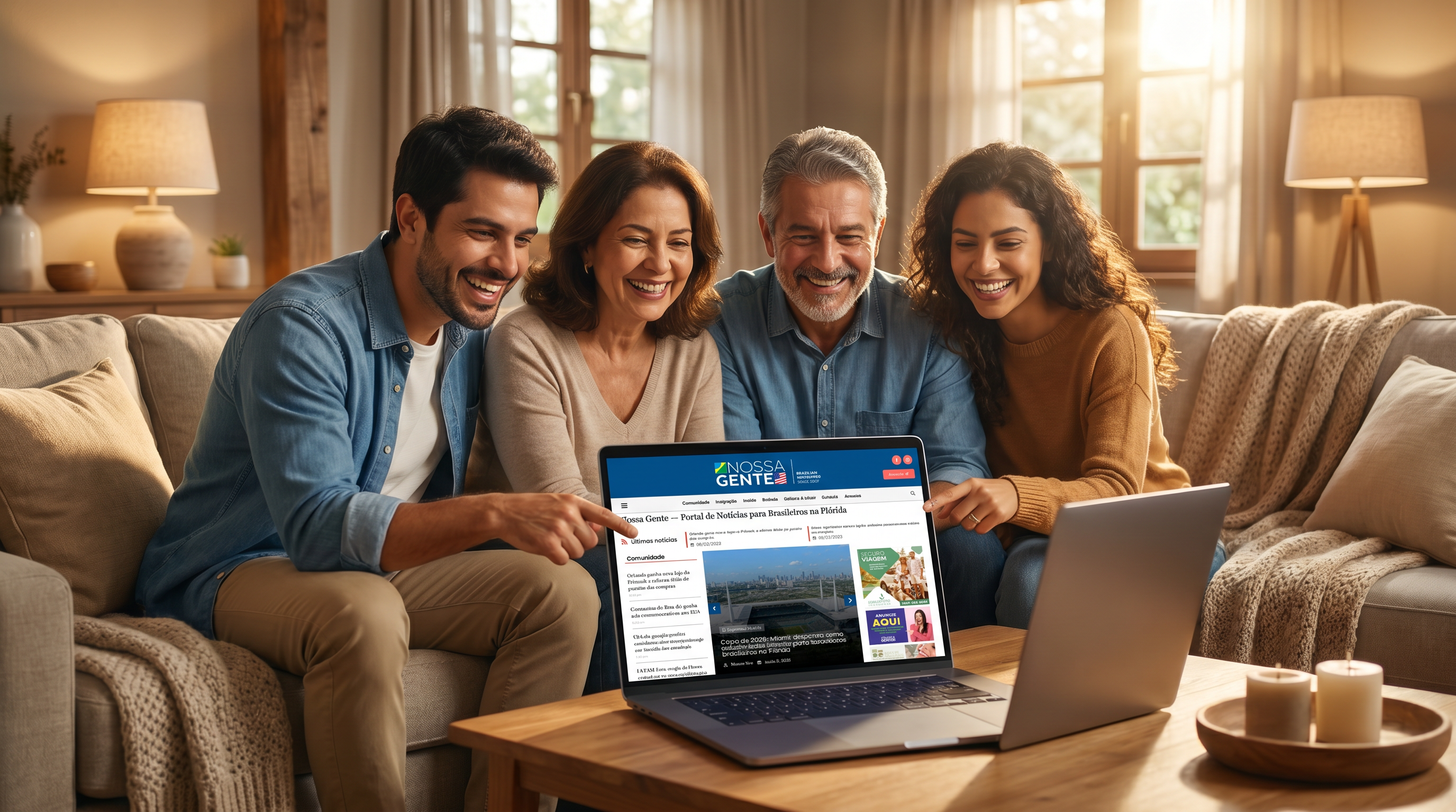 Família brasileira acompanhando o Jornal Nossa Gente online